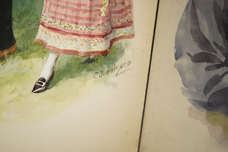 Charles Thomas Howard (1865-1942), a pair of original watercolours for postcard designs, Traditional Breton costume comprising; ‘Two strings to his bow’ and ‘The 4th Generation’, each signed, unframed, 27 x 18cm. Conditi